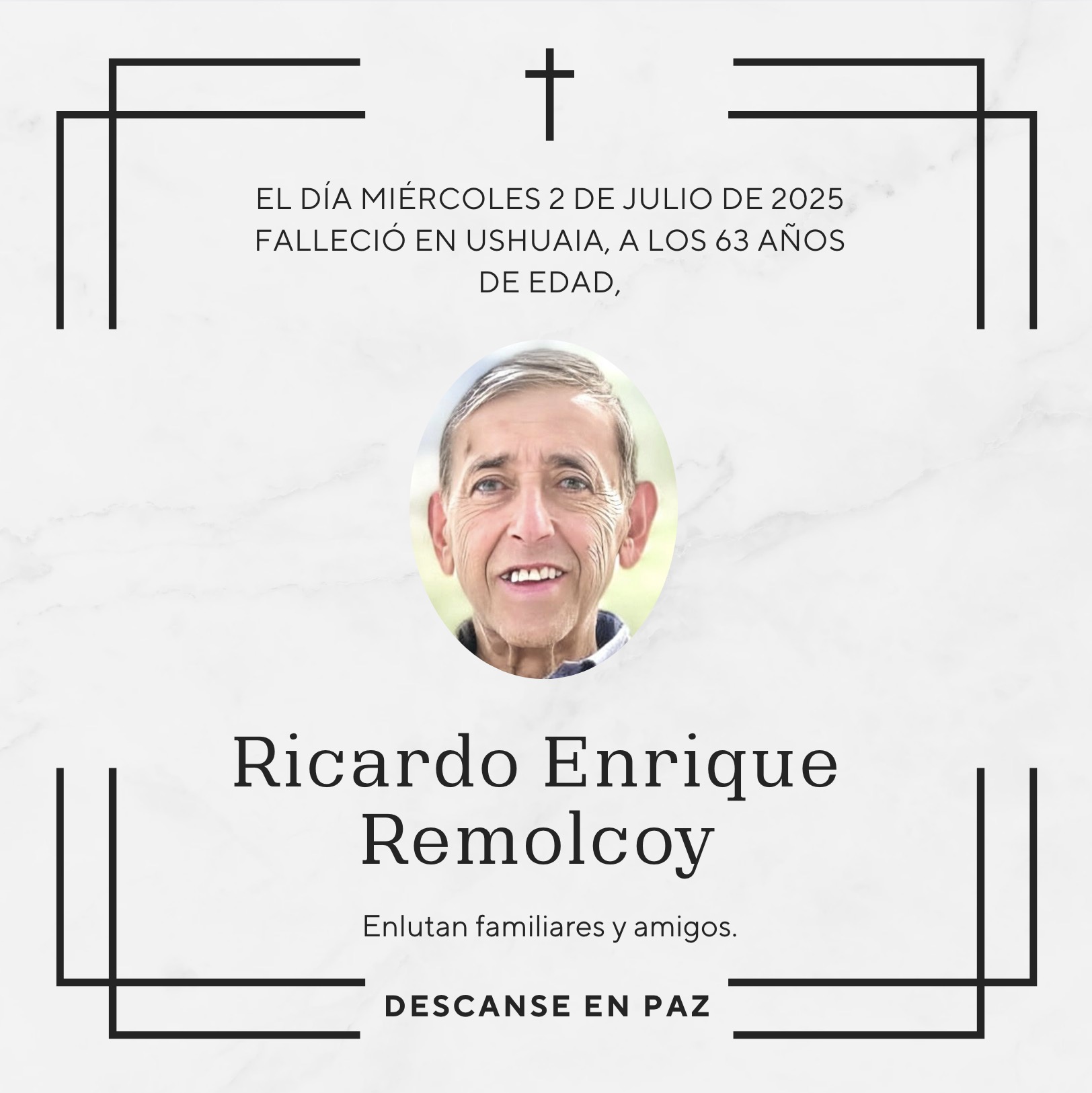 Fallecimiento | Ricardo Enrique Remolcoy.